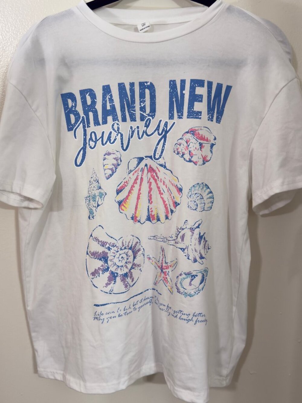 SHEIN White "Brand New Journey" Seashell Graphic T-Shirt Size Teen 13Y